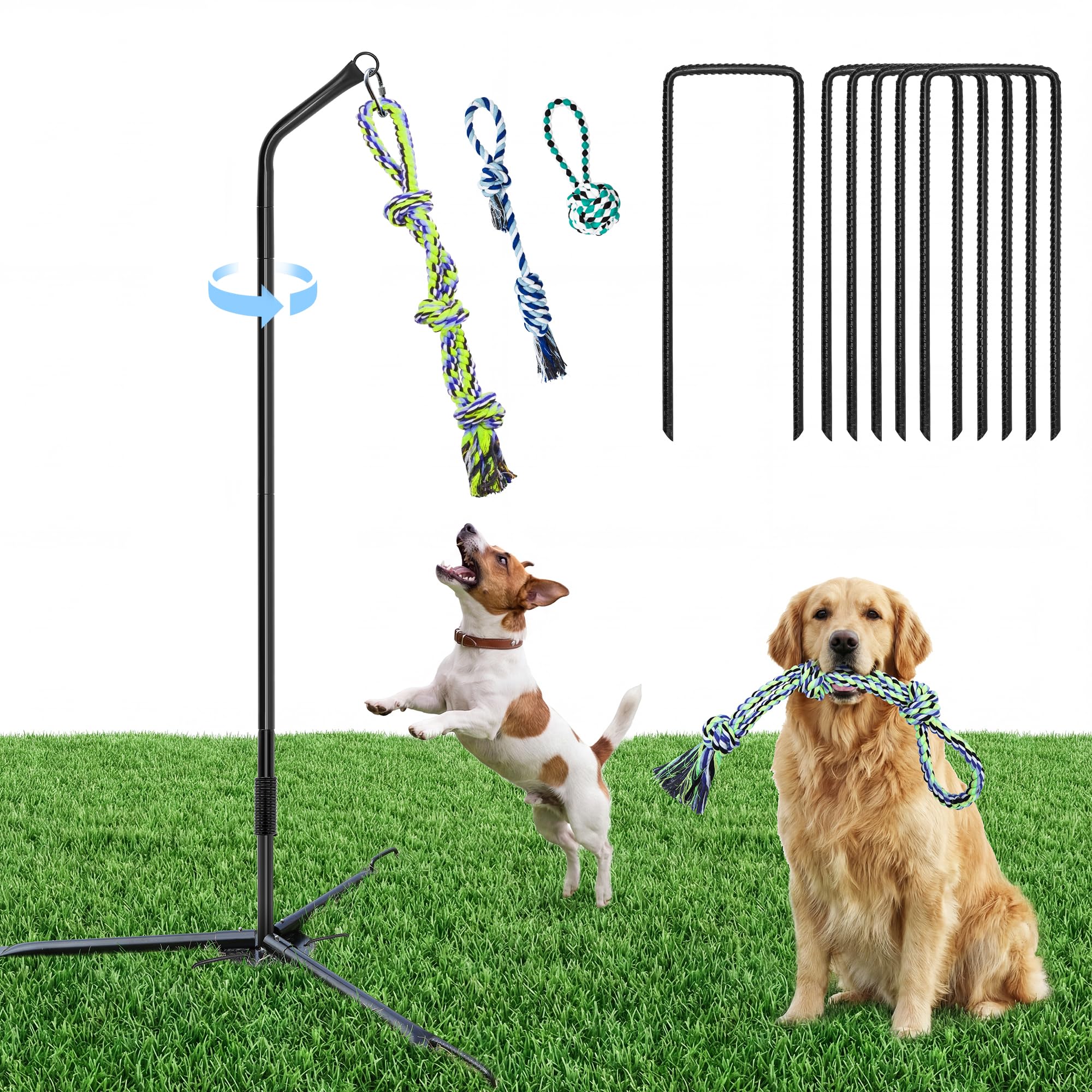 Outdoor Tether Tug Hundespielzeug mit verstellbarer Höhe 63,5 cm - 137,2 cm, interaktives Tauziehspielzeug für kleine bis große Hunde, langlebiges selbstspielendes Hundespielzeug mit 3