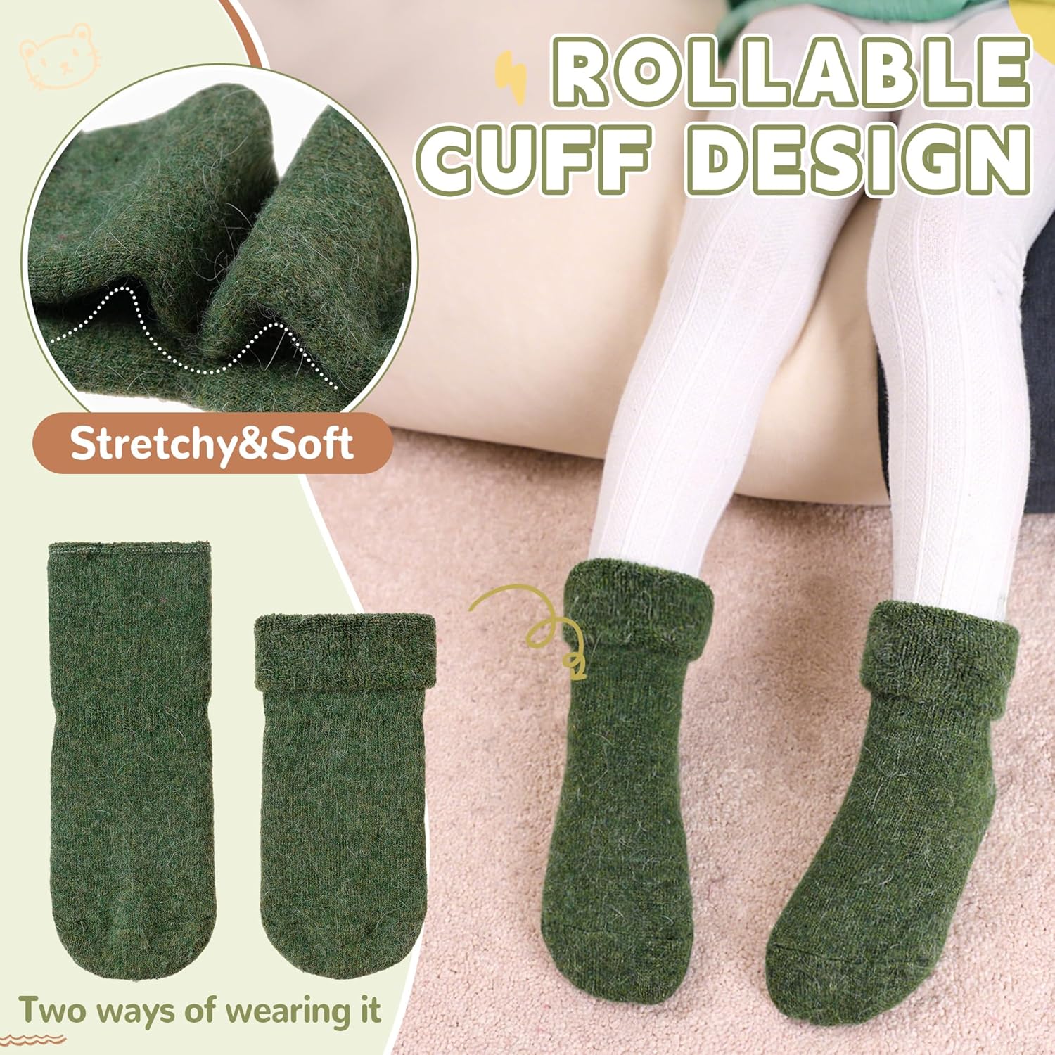 Baby Wool Floor Socks Soft Winter Warm Thick Non slip Toddler Boys Girls Crew Neck Socks 6 pairs - Image 4