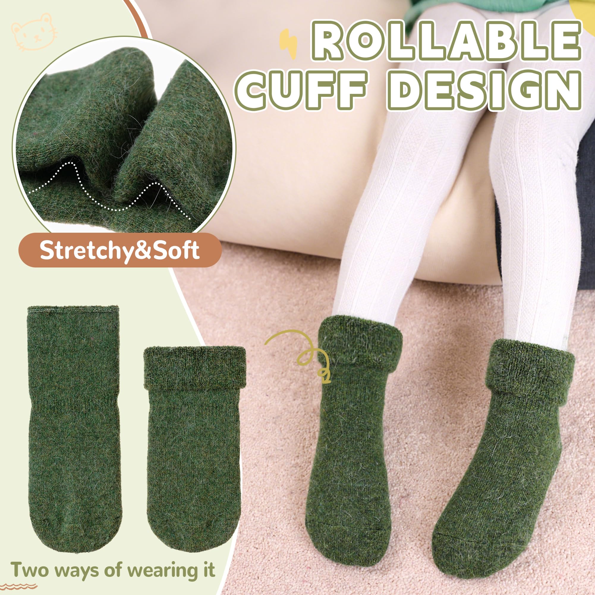 6 pares de calcetines de lana para bebé, suaves, cálidos, gruesos, antideslizantes, para niños pequeños, niñas, cuello redondo, 6 pares, color B, 0-12 meses, Color B, 0-12 Meses