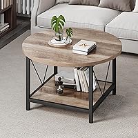 Vista 24 de YITAHOME Mesas de centro para sala de estar, mesa de centro redonda pequeña con almacenamiento, mesa de centro moderna de 2 niveles, mesa central