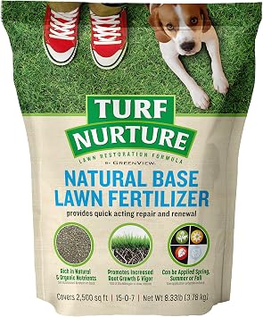 GreenView Turf Nurture Natural Base Lawn Fertilizer - 8.33 lb. Bag | Covers 2,500 sq. ft. Rich in natural & organic nutrients slow-release fertilizer provides fast-acting repair and renewal