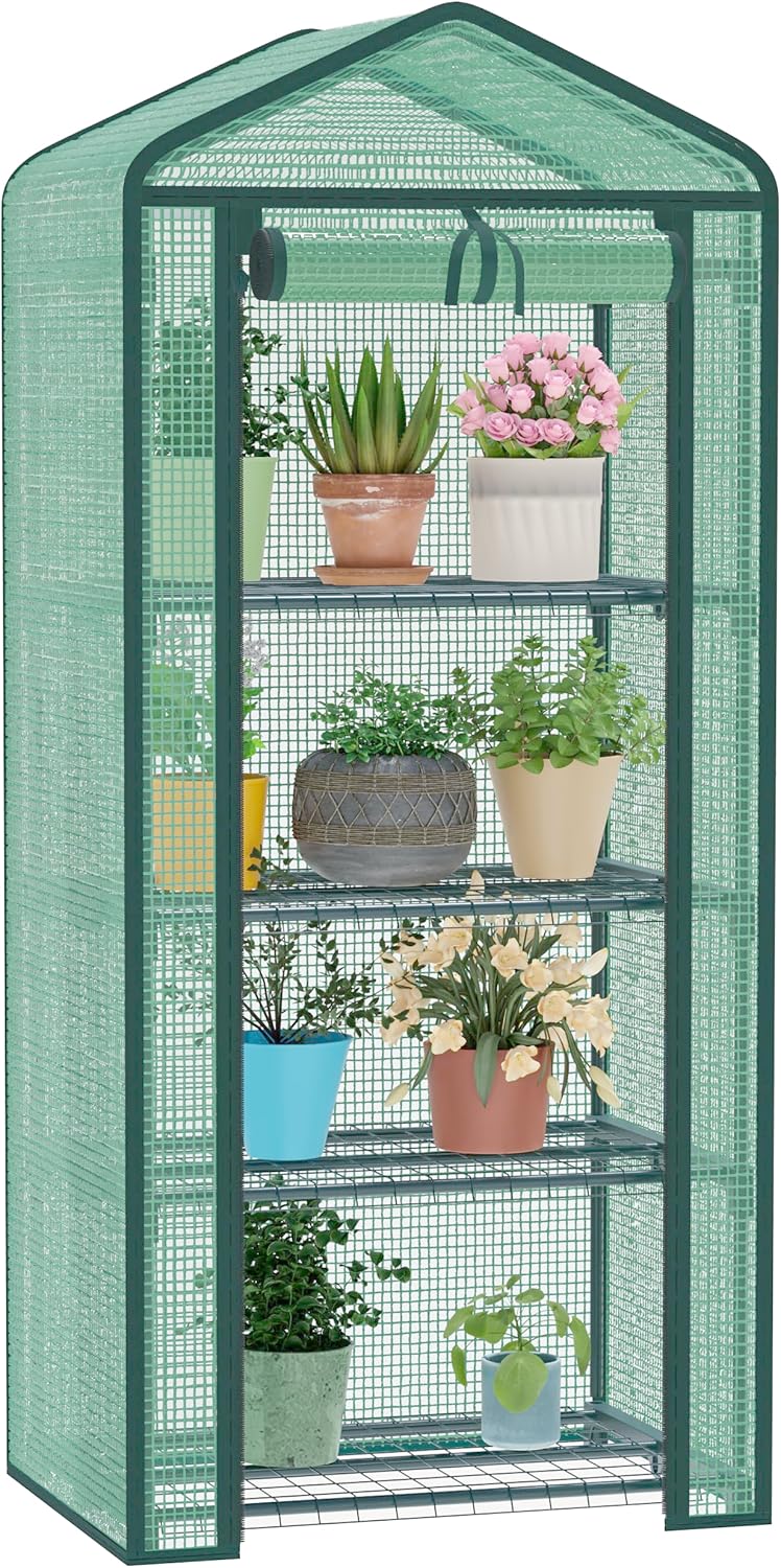 Greenhouse for Indoor Outdoor, Small Plastic Plant Green House 4-Tier Rack Stand Portable Greenhouses with Durable PE Cover for Seedling