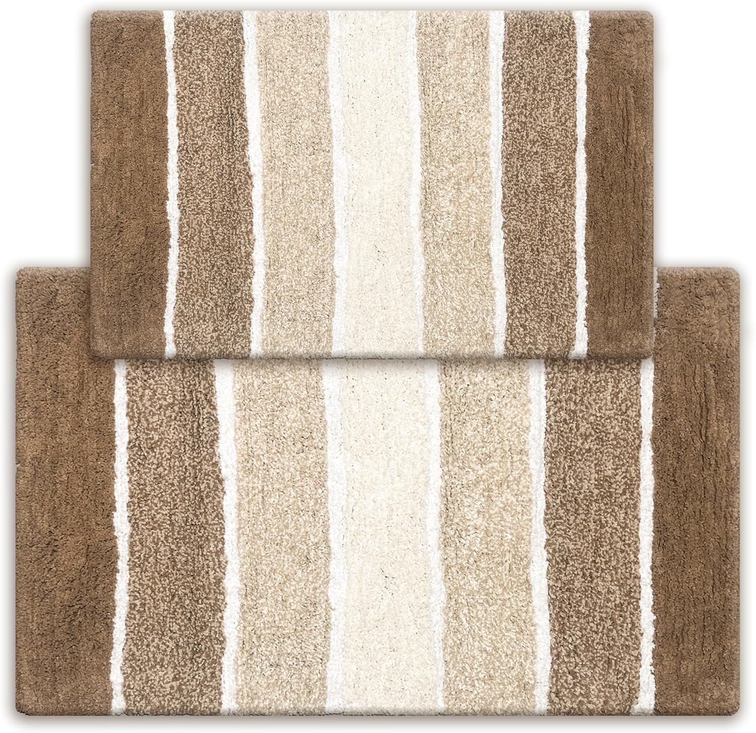 Chardin home Cordural Stripes Bath Mat, Set of 2 Bath Rugs (17x24 Inches & 21x34 Inches) | Non Slip Bathroom Rug, Machine Washable, Plush, Highly Absorbent | Tan - Brown