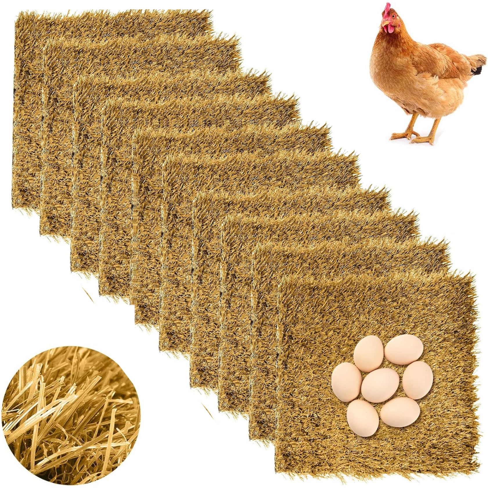 Coussinets de nidification pour poulets en gazon artificiel marron (pack de 10 tapis 30x30 cm)