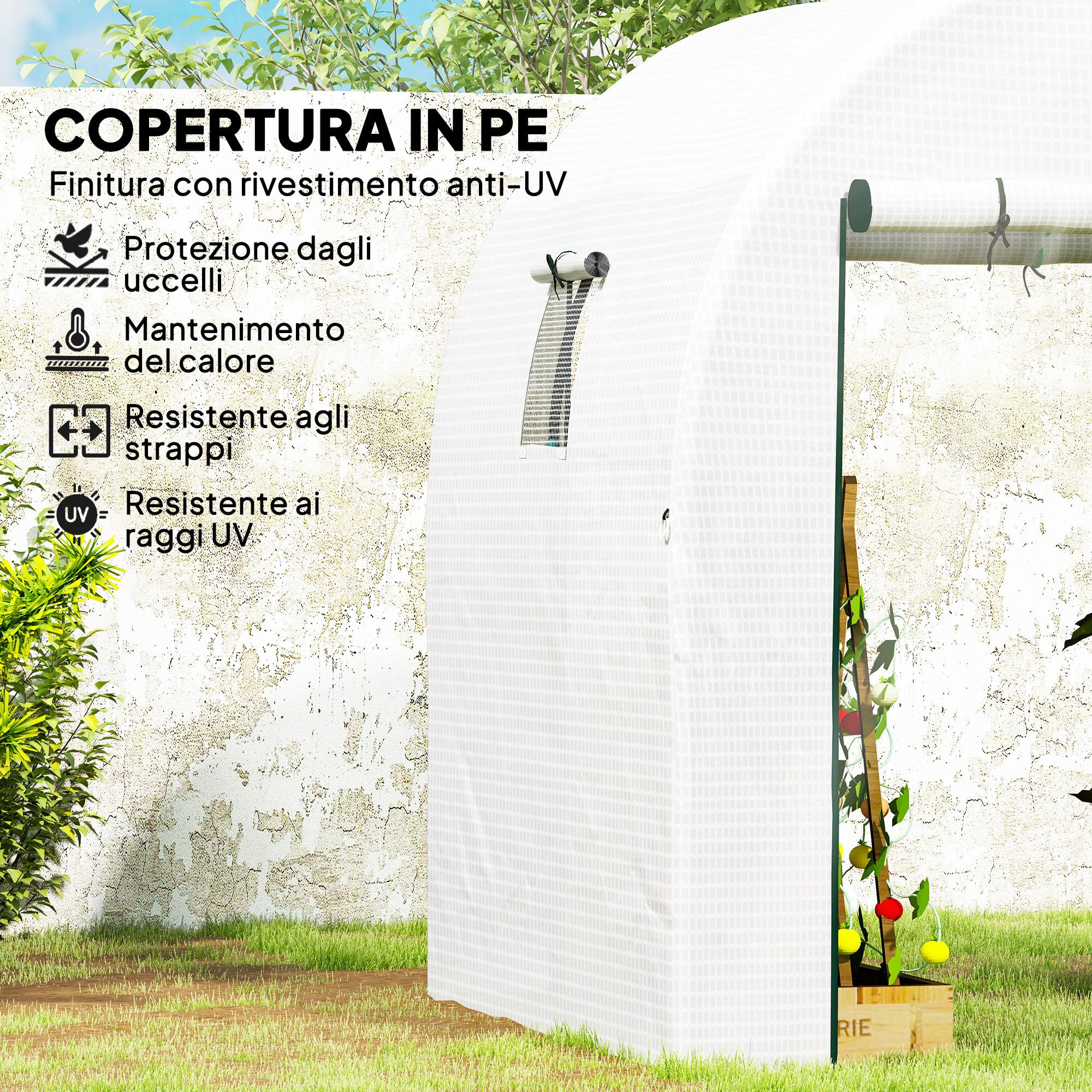 Outsunny Tunnel-Gewächshaus für den Garten, 1,8 x 1,8 x 2 m, mit 2 Türen und aufrollbaren Fenstern, Gewächshaus für Gemüsegarten mit Stahlrahmen und PE-Abdeckung, für Gemüse, Blumen, Obst, UV-Schutz