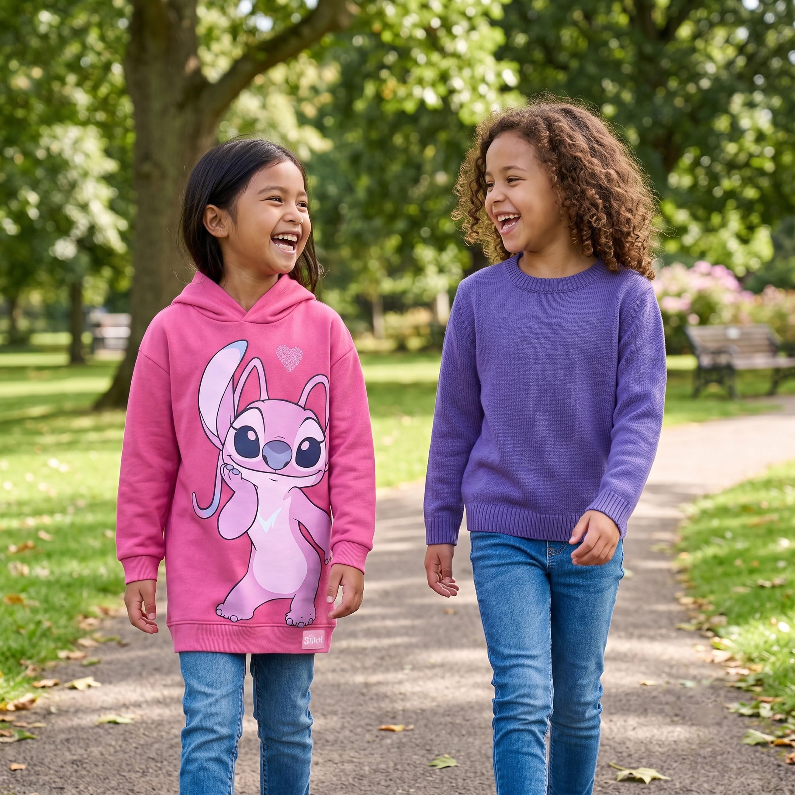 Disney Stitch Felpa Bambina | Stitch E Angel Felpa con Cappuccio | Lunga Maglioni Ragazza | Maglione Bambina | 5 E 13 Anni