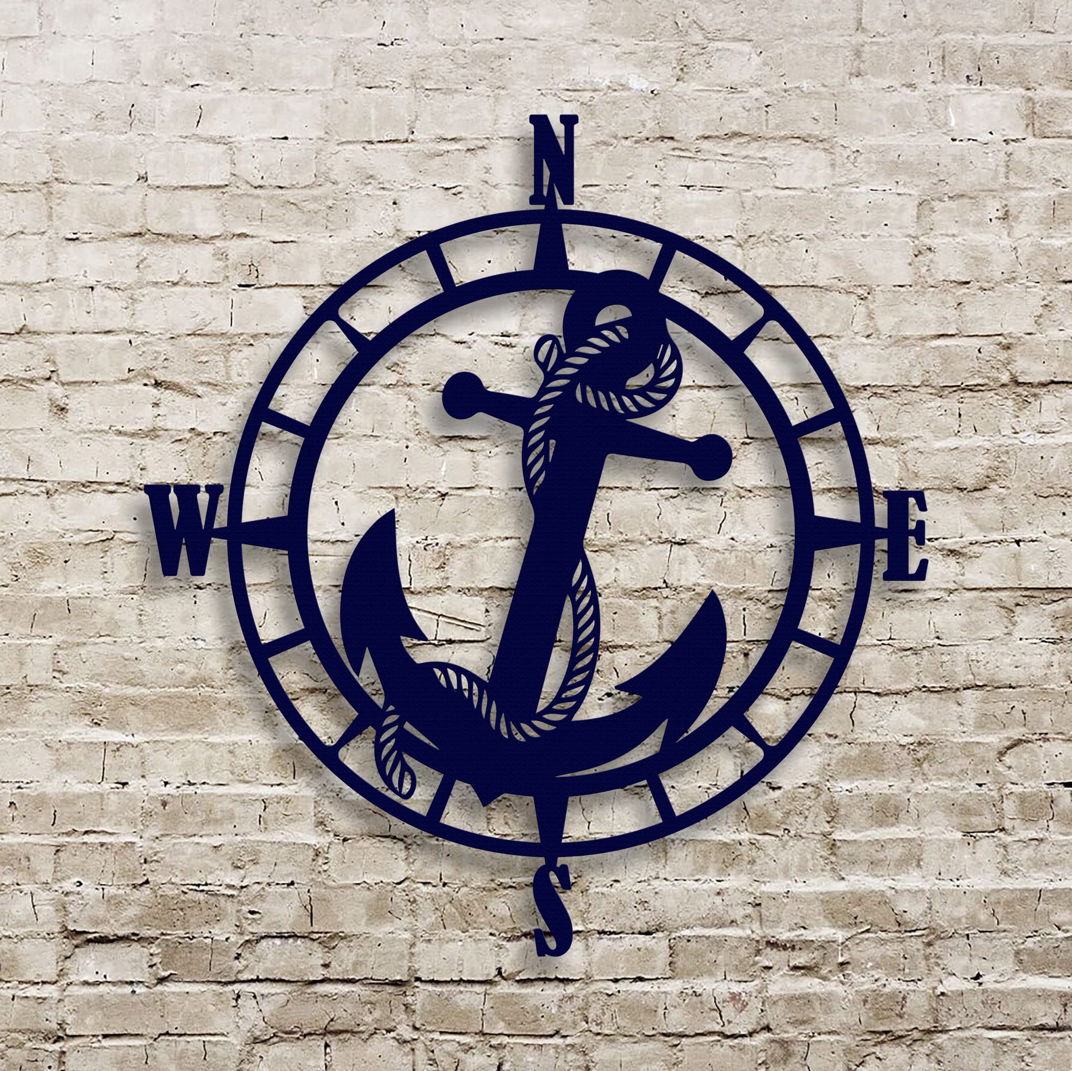 Nautical Themed Compass Rose Metal Art with Anchor