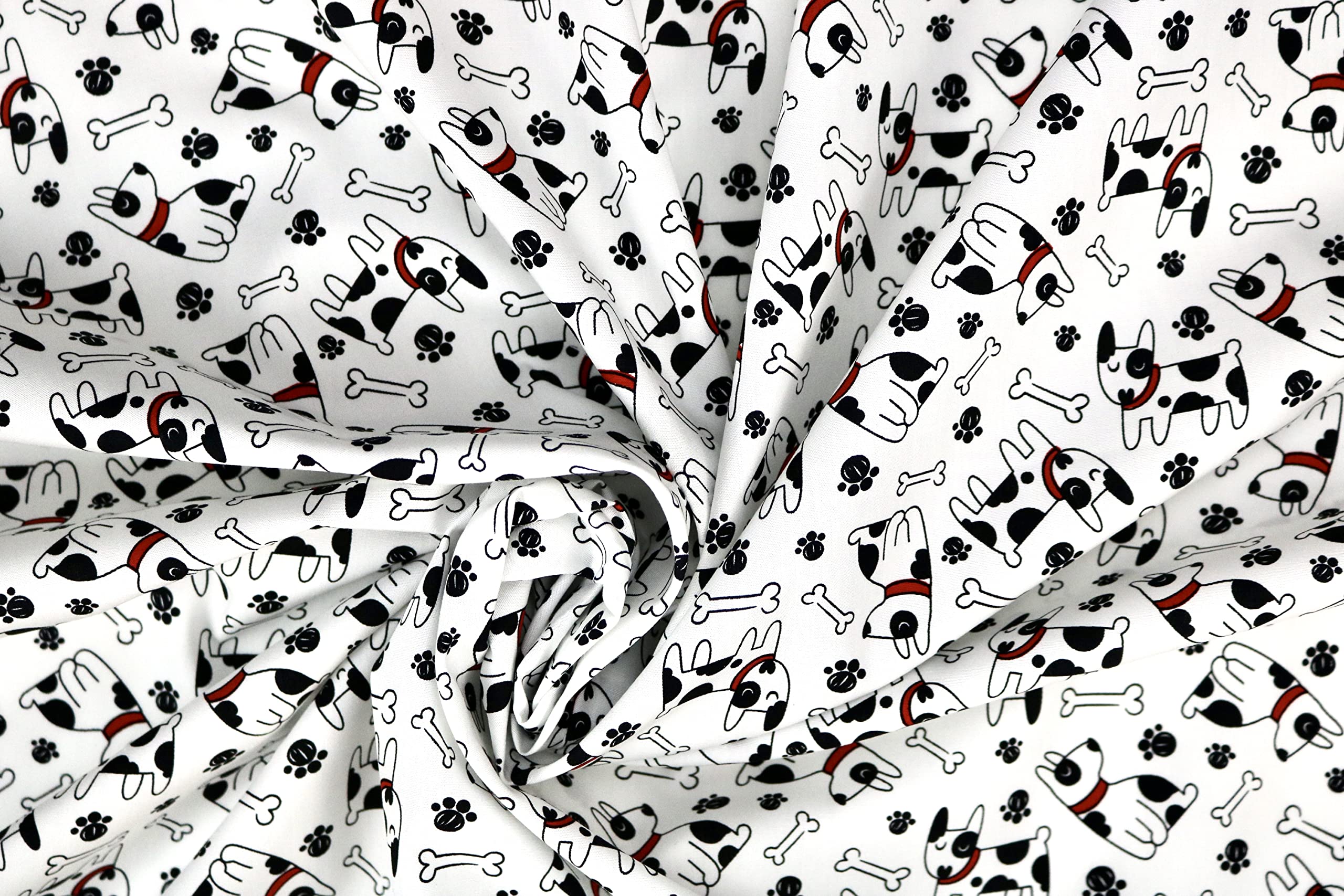 Pyrhan Dog with Bones 100% Pure Cotton Prints – 45 inches (114 cm Approx) Wide Fabric Sold by the metre - Perfect for Sewing Projects and Dress Making. (White)