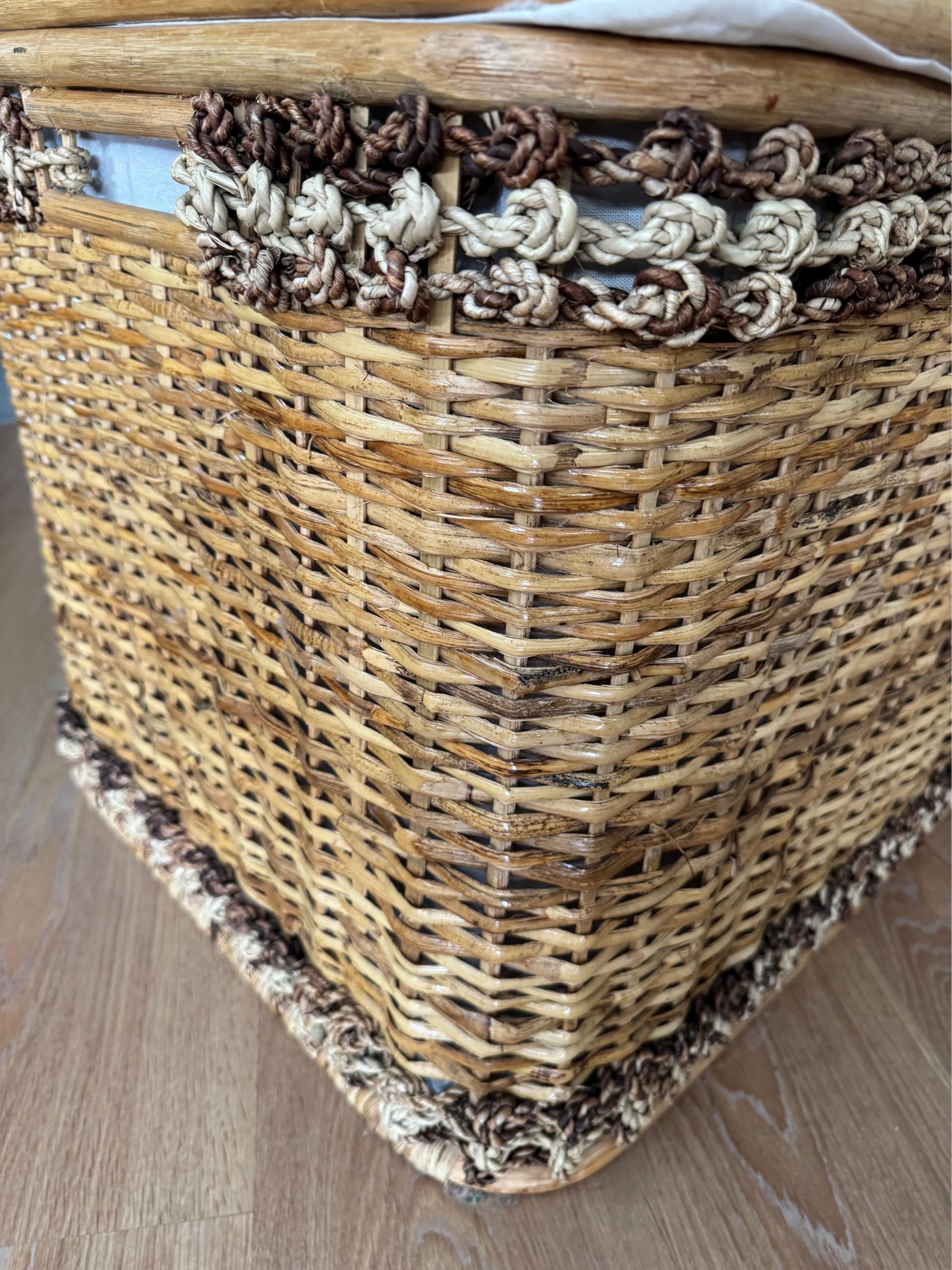 Cesto Portabiancheria in Vimini con Coperchio e Fodera in Cotone Rimovibile – Cesto Portaoggetti Grande 84x51x52 cm – Contenitore Lavanderia, Camera da Letto, Bagno