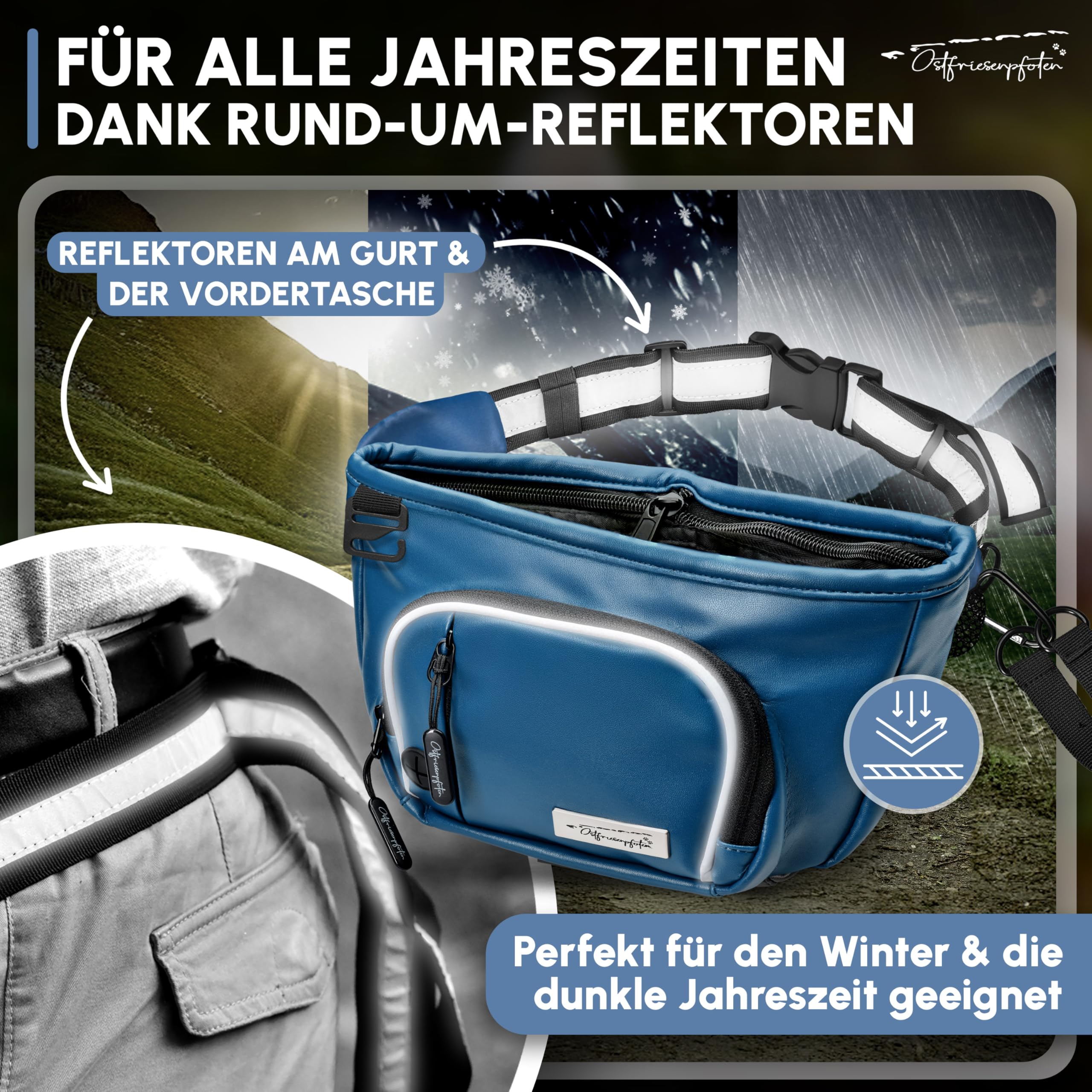 Leckerli-Bauchtasche 'Talea' für Hunde aus Kunstleder mit Einhandmagnetverschluss - Leckerlibeutel inkl. wechselbarem Innenfutter - Bauchtasche für Hundezubehör - Dunkelblau