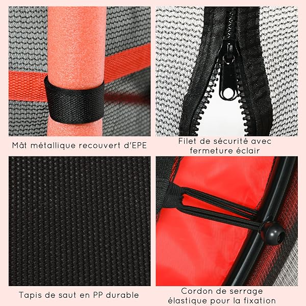 HOMCOM Trampoline Enfant Ø 1,63 m Filet de sécurité Porte zipée Couvre-Ressorts 6 poteaux rembourrés Inclus - 5