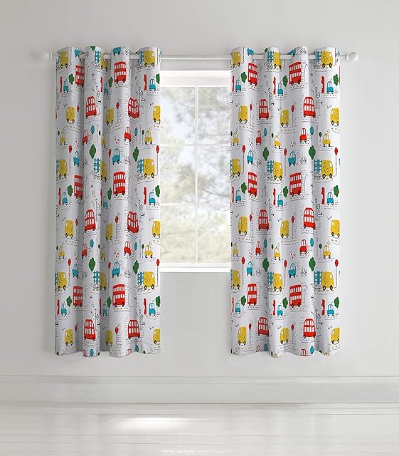 Catherine Lansfield Kids Living Transport 66x72 Inch Eyelet Curtains Two Panels Bright