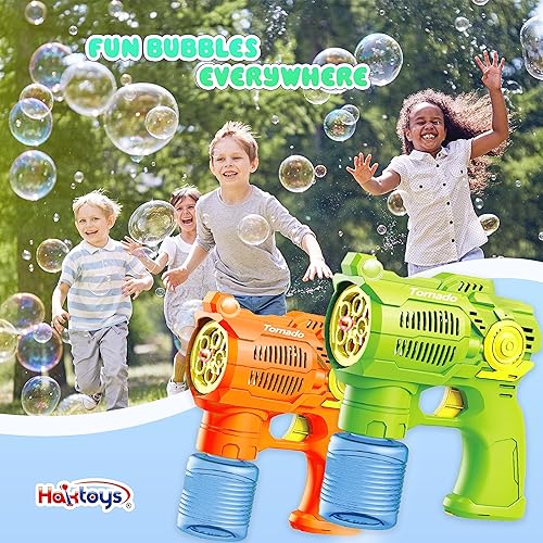 Miniatura 6 de Juego de 2 pistolas de burbujas con baterías, juguetes sopladores automáticos de burbujas para niños y niños pequeños, 1 verde + 1 disparador de