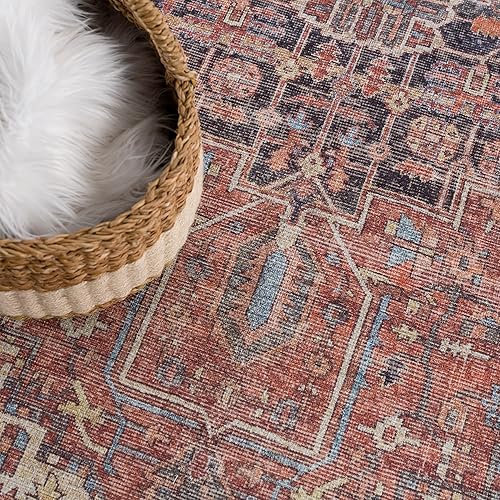 Miniatura 9 de Bloom Rugs - Alfombra lavable de 10 pies color rojo, naranja y beige, tapete desgastado para entradas, pasillos y cocinas