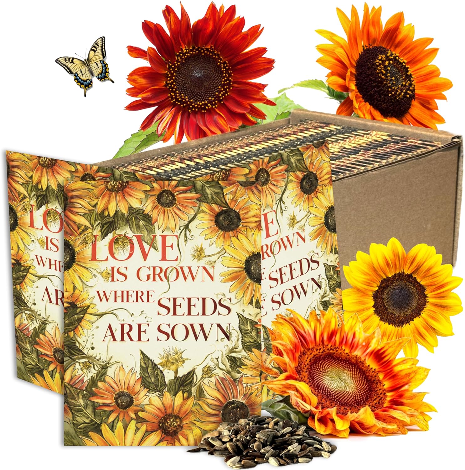 Seed Needs Heirloom Sunflower Seed Packet Favors for Party Events - Pre-Filled & Ready to Hand Out - Great for Weddings, Bridal Showers, Memorials, Fundraisers (100 Packets)