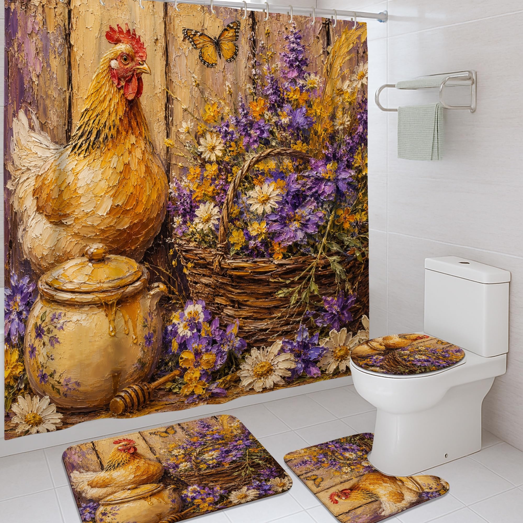 Rideau de douche rustique jaune pour sublimer votre baignoire de maison