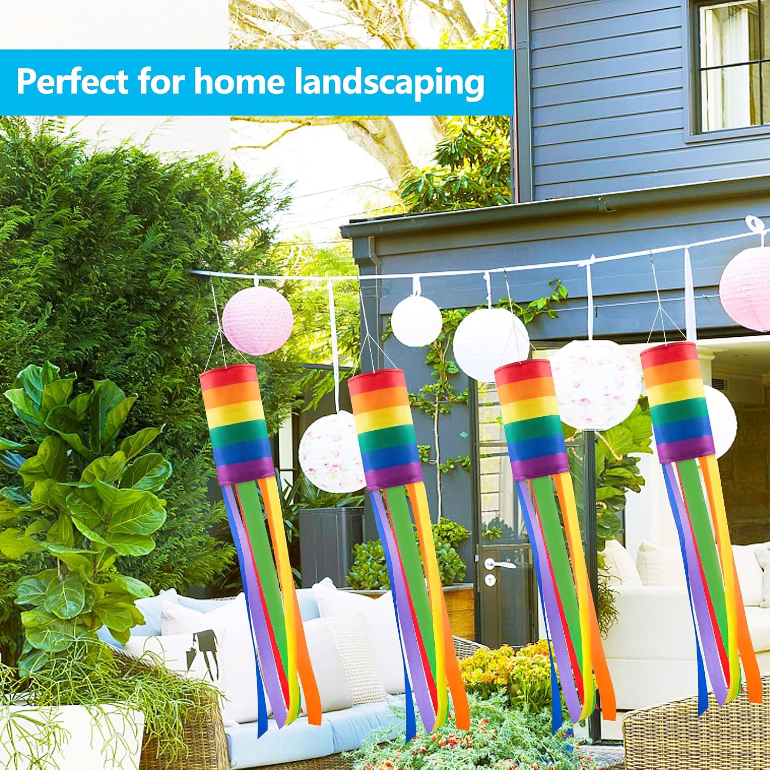 EBaokuup 40 Inch Rainbow Column Windsock Flag - 4Pcs Raindow Windsock Flag Gay Pride Striped Outdoor Decor LGBT Event Banner Decoration
