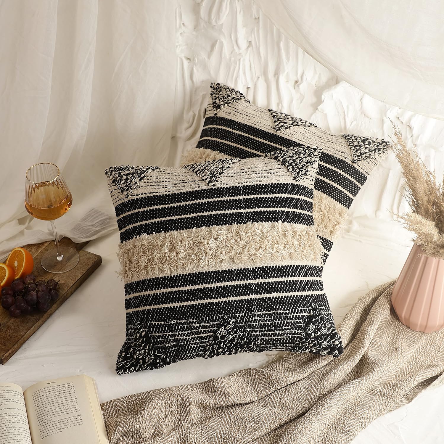 Artompact Tufted Set of 2 Throw Pillow Cushion Covers, 18 x