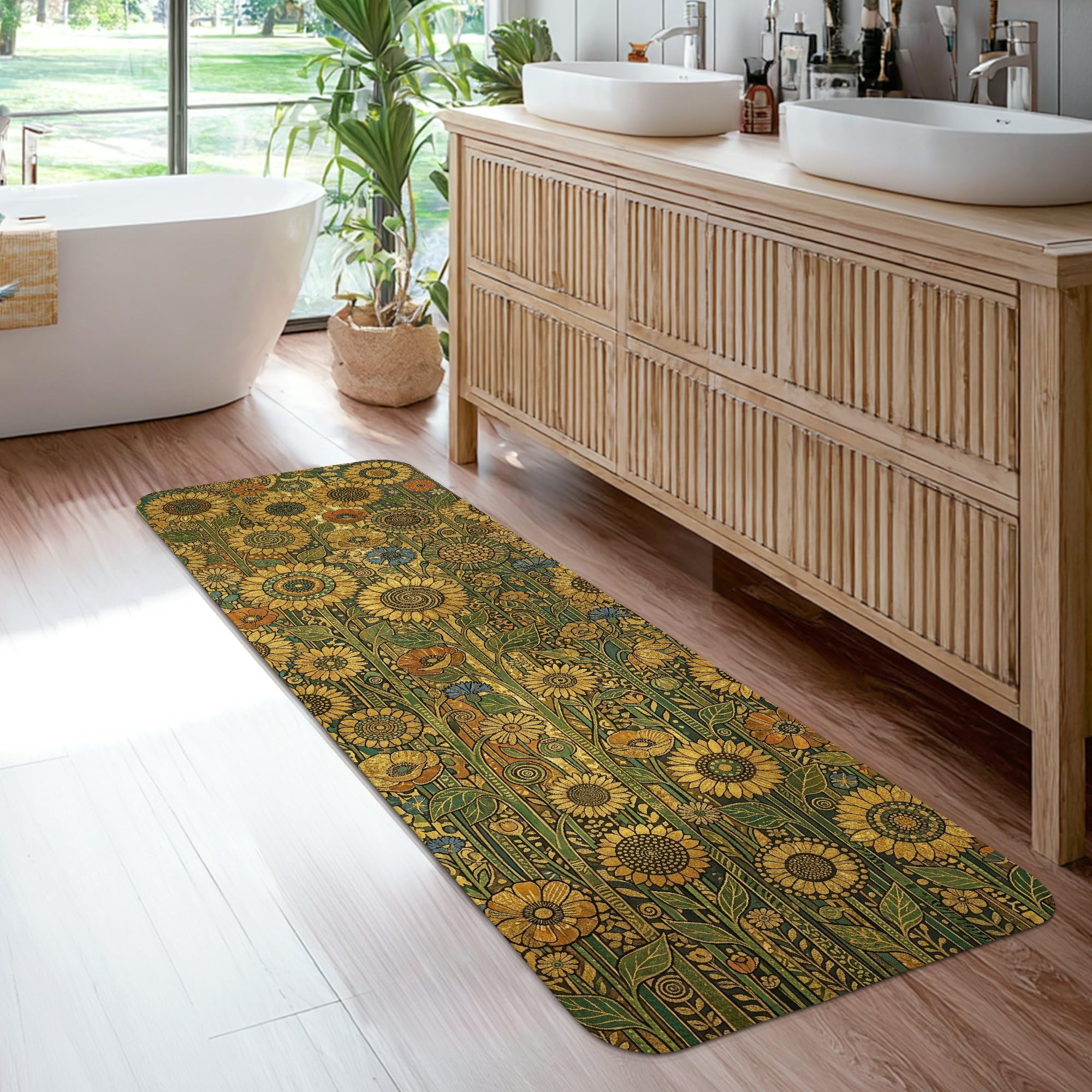 Tapis de couloir vintage tournesol jaune d'été rectangulaire