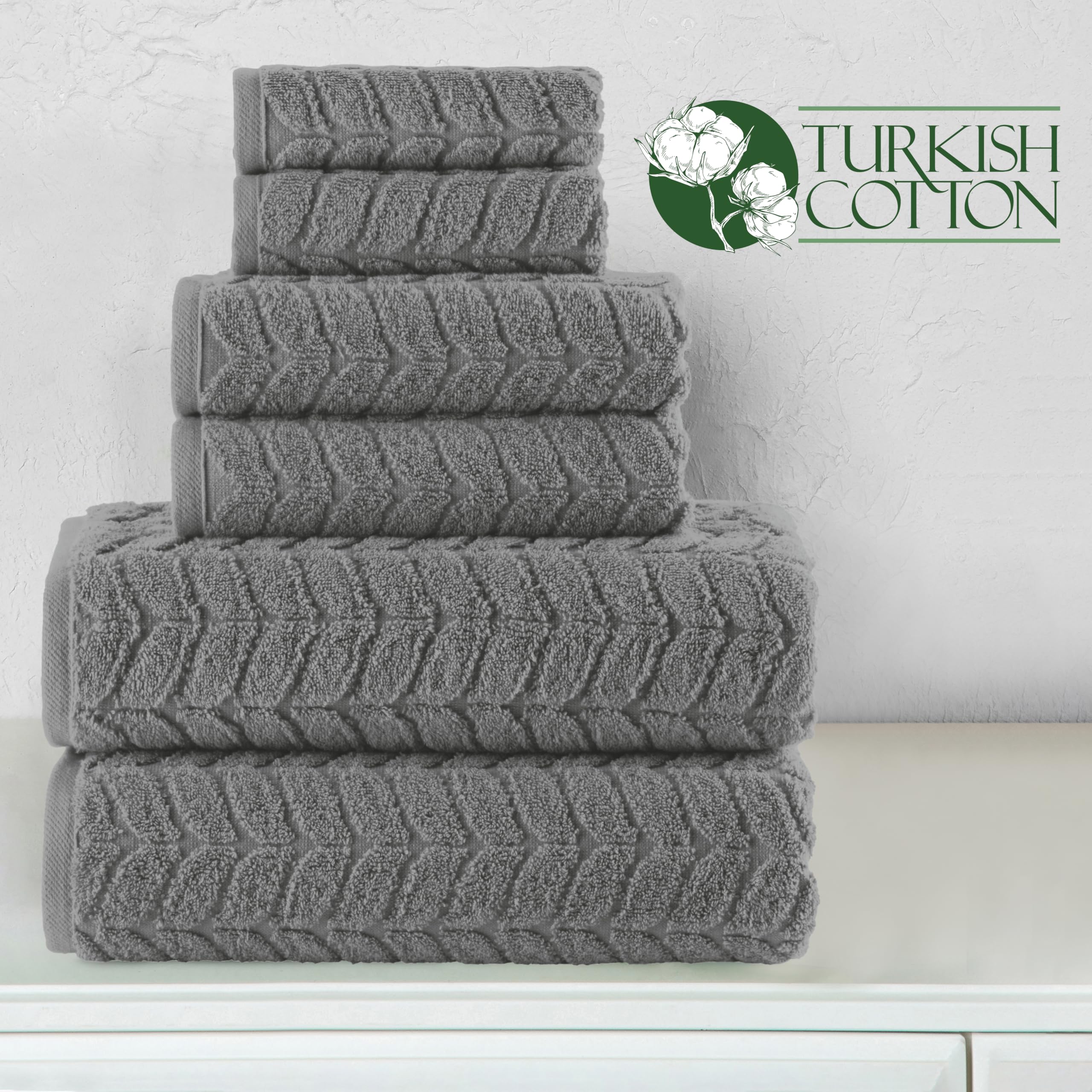 Elegant Comfort Set di 6 asciugamani di lusso in 100% cotone turco jacquard intrecciato di alta qualità alberghiera, morbidi e assorbenti, include 2 asciugamani da bagno, 2 asciugamani e 2 salviette,