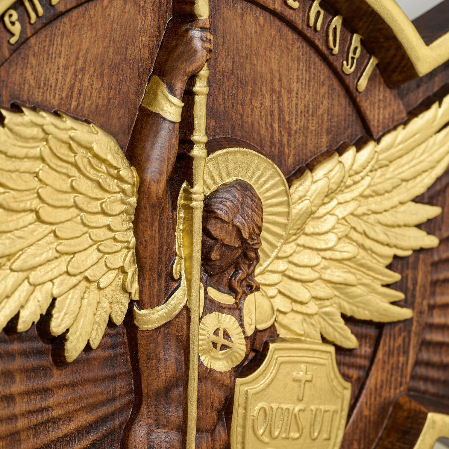 BGCOPPER Wooden Saint Michael Cross, Archangel Michael Cross Wall Decor Handmade Crucifix Wall Cross Christmas Gift - 10 Inch