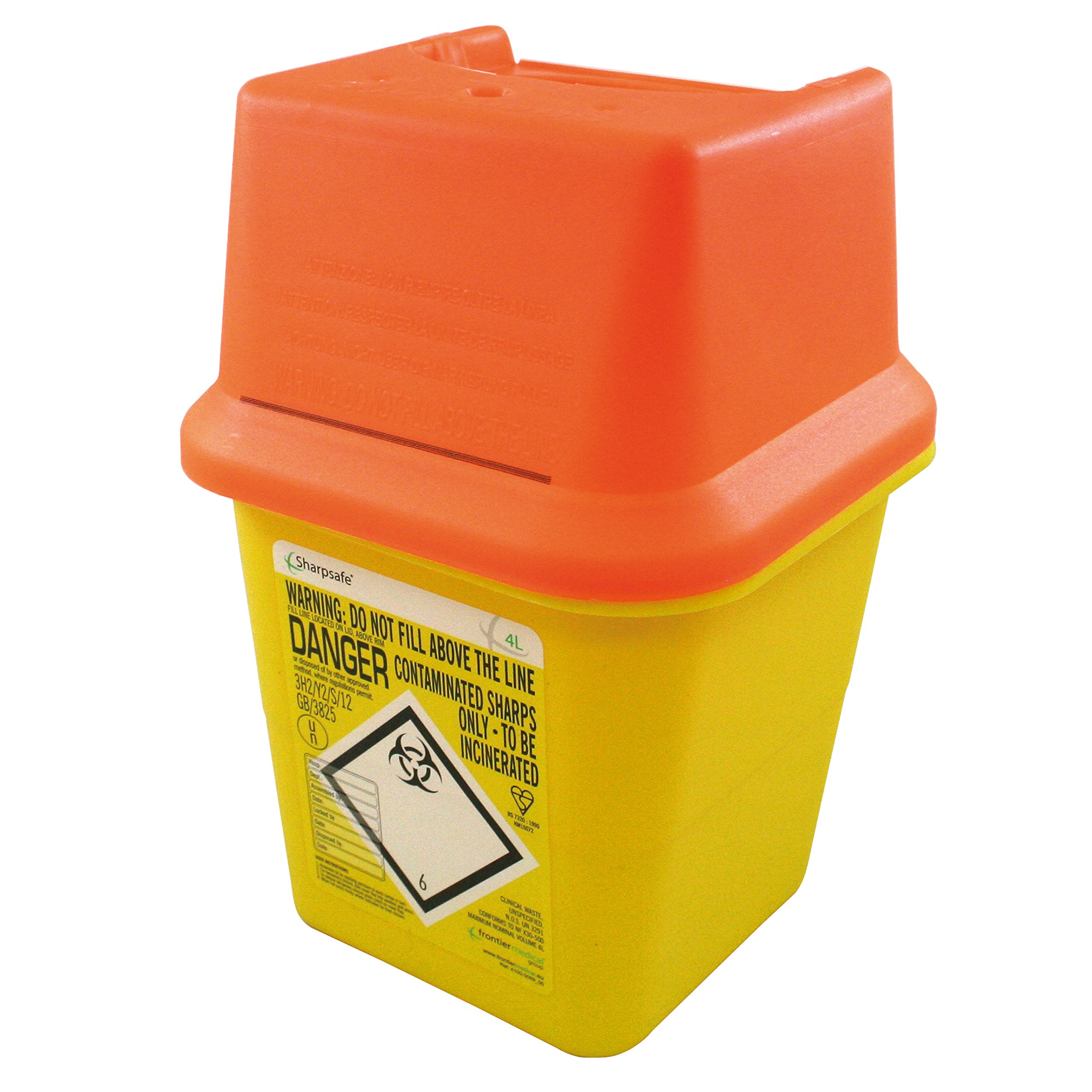 Frontier 41005410 Lid Plastic Sharps Needle Bin, 4 L, Orange