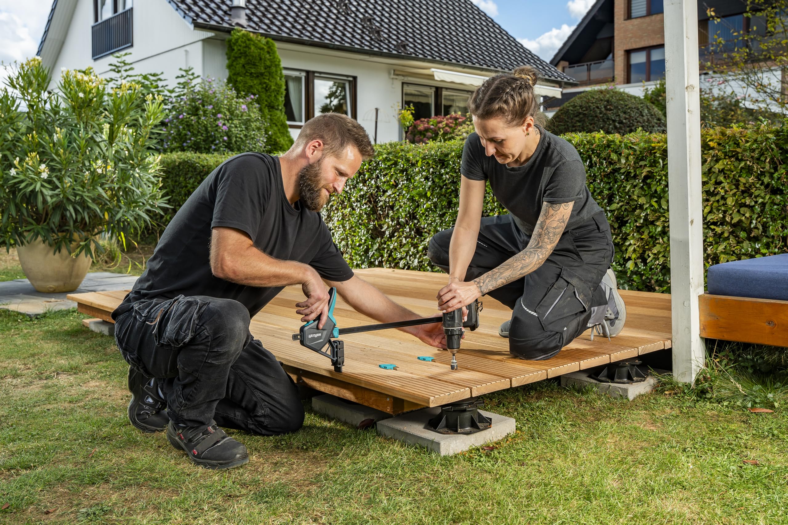 wolfcraft Terrassenbau-Set PRO, 11-tlg. - Das Komplettset für schnelle, effektive und gleichmäßige Montage von Terrassendielen - 6970000