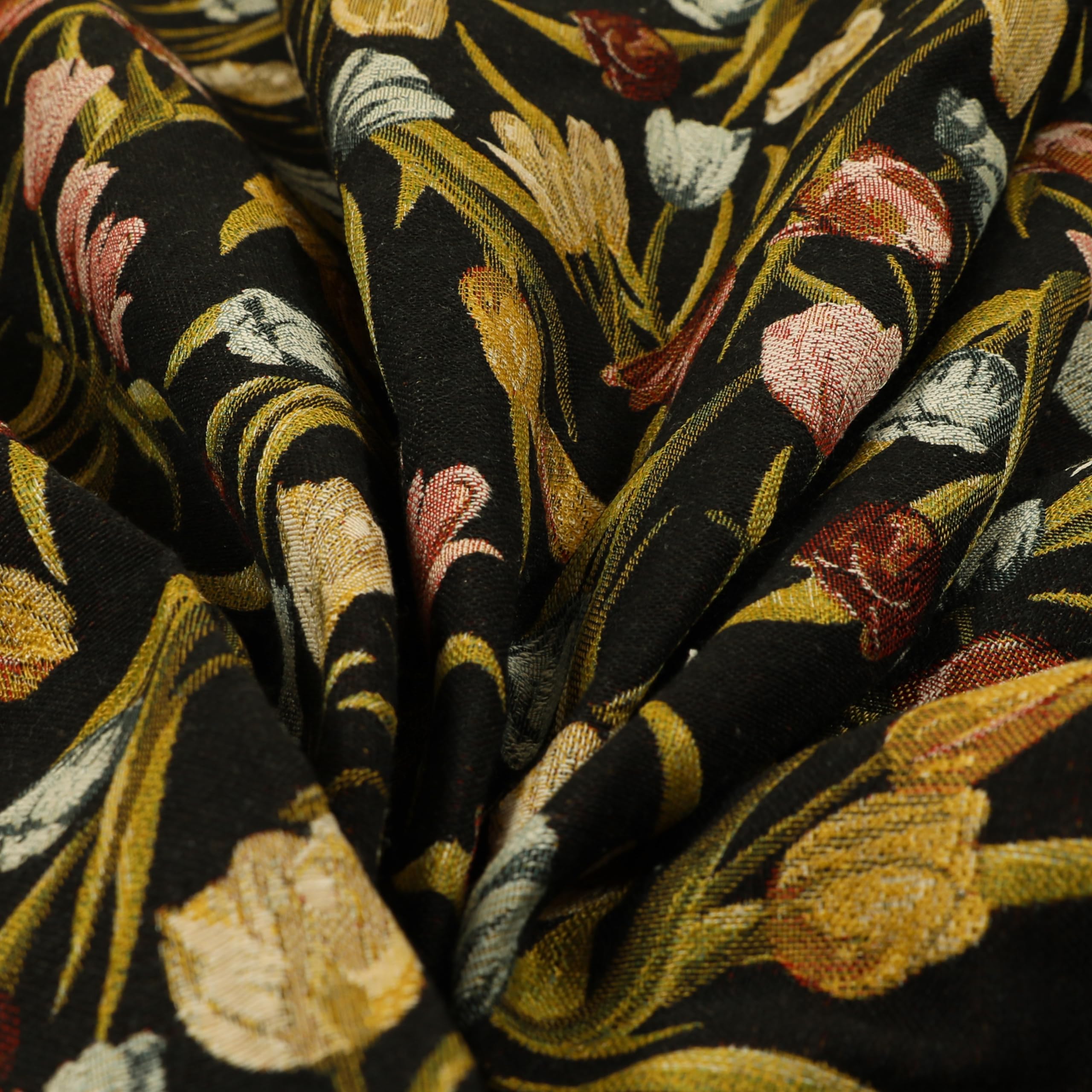 Redbrick Mill Fabrics Flame Retardant Colourful Tulip Floral Pattern Black Green Blue Red Jacquard Upholstery Fabrics (Per Metre) โ image 1