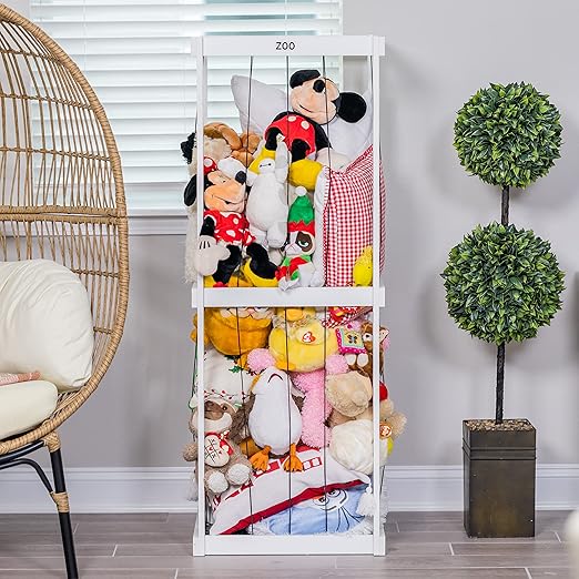 RELODECOR Stuffed Animal Zoo Storage, Wood Zoo Animals Toy Holder, Stuffed Animal Cage Organizer, Ball Storage, Zoo Cage for Stuffed Animals