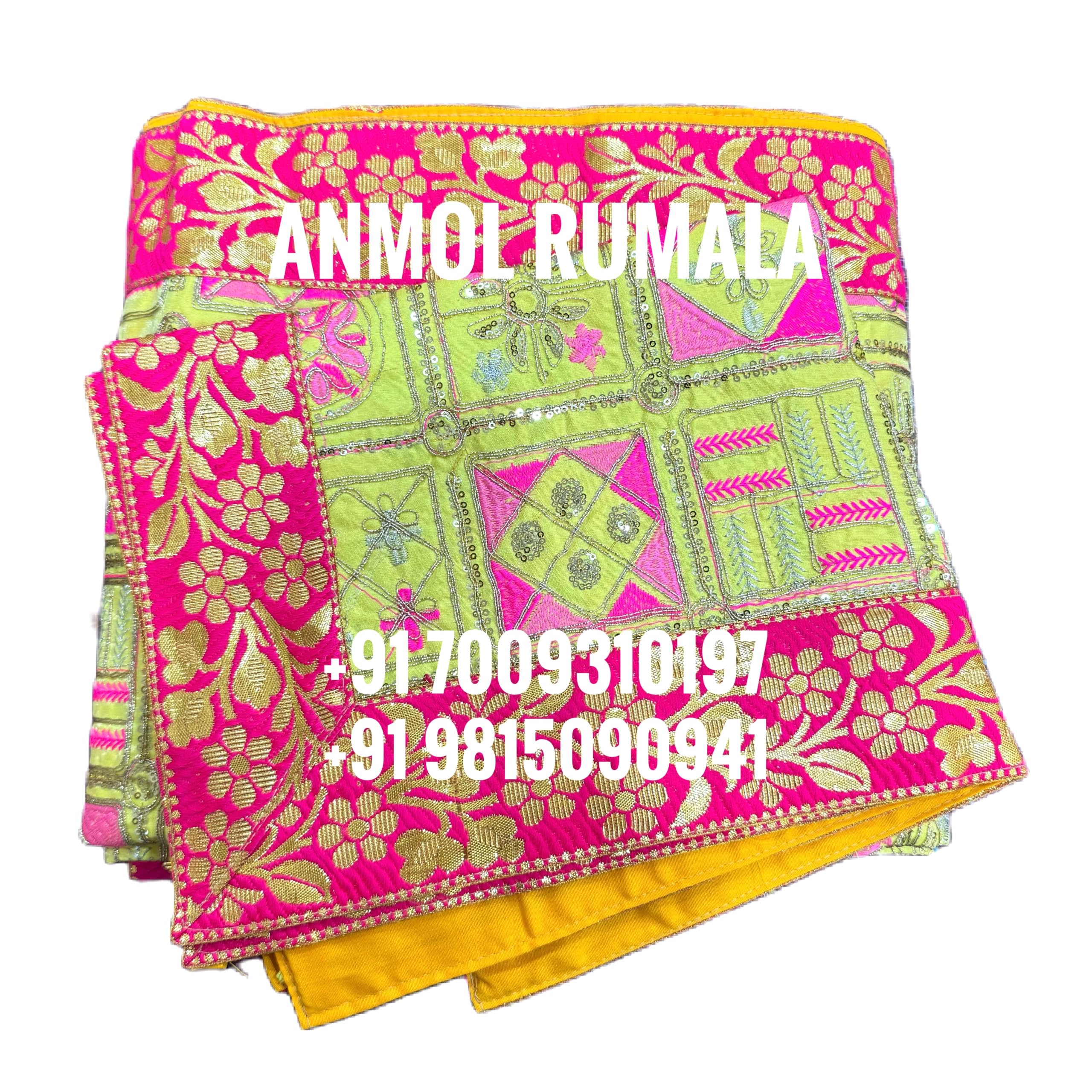 Rumala Sahib Double Set With Cotton Lining (Lemon Yellow with Heavy Geometric Embroidery and Embroidered Magenta Gota)-image-36