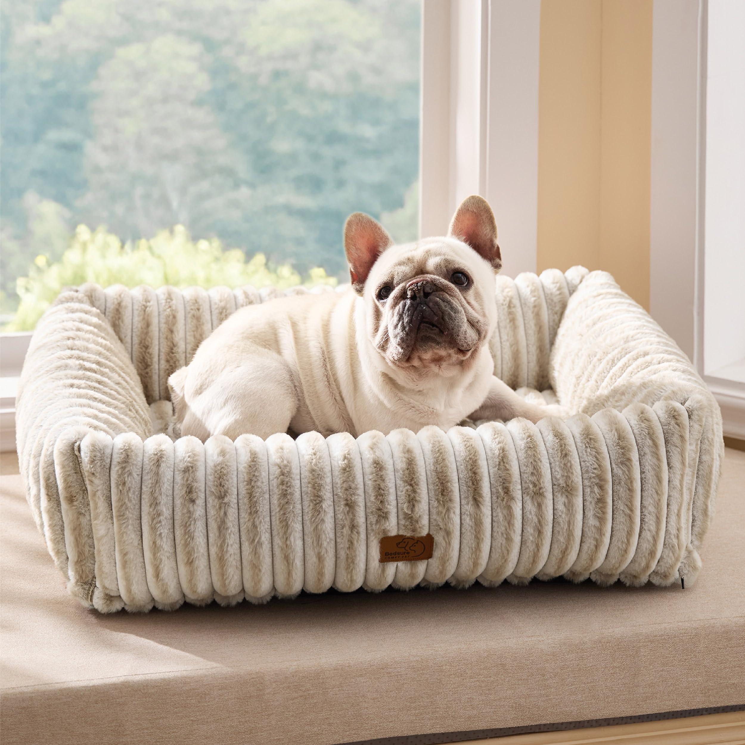 Bedsure ComfyFleece™ Dog Bed Medium Large Size Dog Washable，30in Amphora | Furry Puppy Beds,Rectangle Cute Orthopedic Corduroy Aesthetic Pet Beds,Removable Zipper Cover,Non-Slip Bottom,Up to 40 Lbs