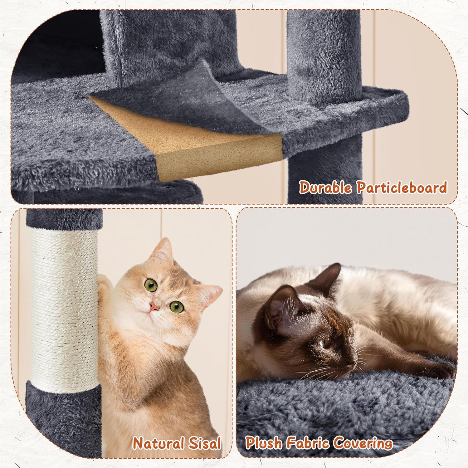 Yaheetech 76.5in Multi-Level Large Cat Tree, Big Cat Tower with 3 Condos, Cozy Plush Perches, 9 Sisal Scratching Posts and Ladder, Activity Center for Large Kitties, Dark Gray