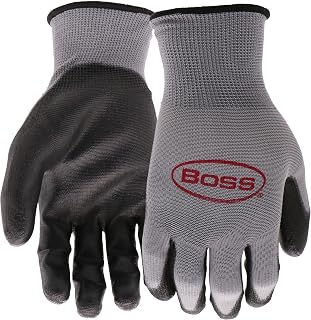 Boss Grip 10-Pack PU Coated Work Gloves Large - Water & Chemical Resistant, Abrasion Proof Grip, Spandex Backing Black/Gray