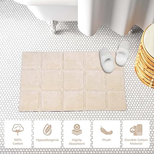 Miniatura 6 de Superior Juego de alfombras de baño antideslizantes de algodón con respaldo de látex en aerosol, 20 x 30 pulgadas, 24 x 36 pulgadas, 2 piezas, marfil