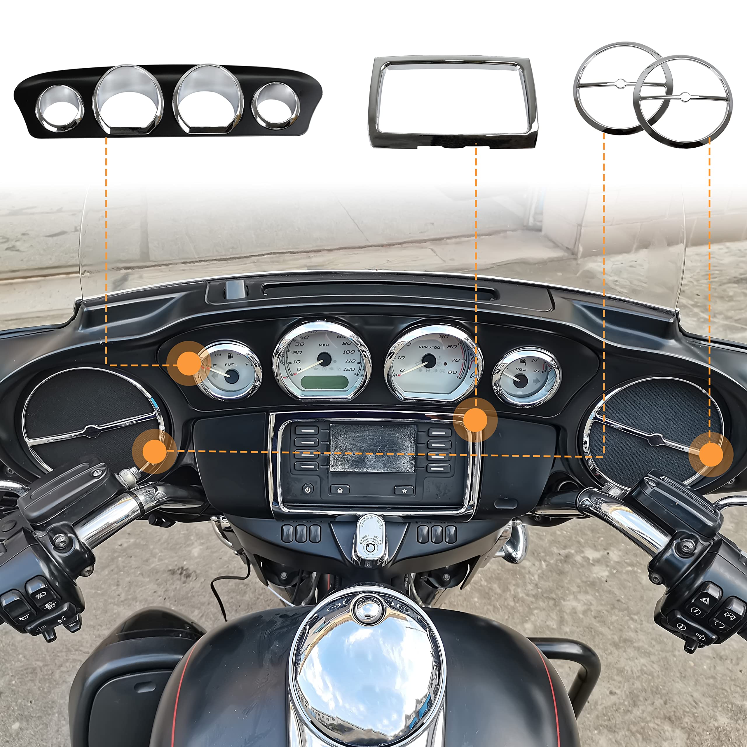 VEISUTOR Dashboards Inner Fairing Trim Kit for 2014-2018 Street Glide, Chrome Speedometer Gauge Cover for Harley Electra Glide Street Glide Ultra Limited Tri Glide 2014-2018 Accessories