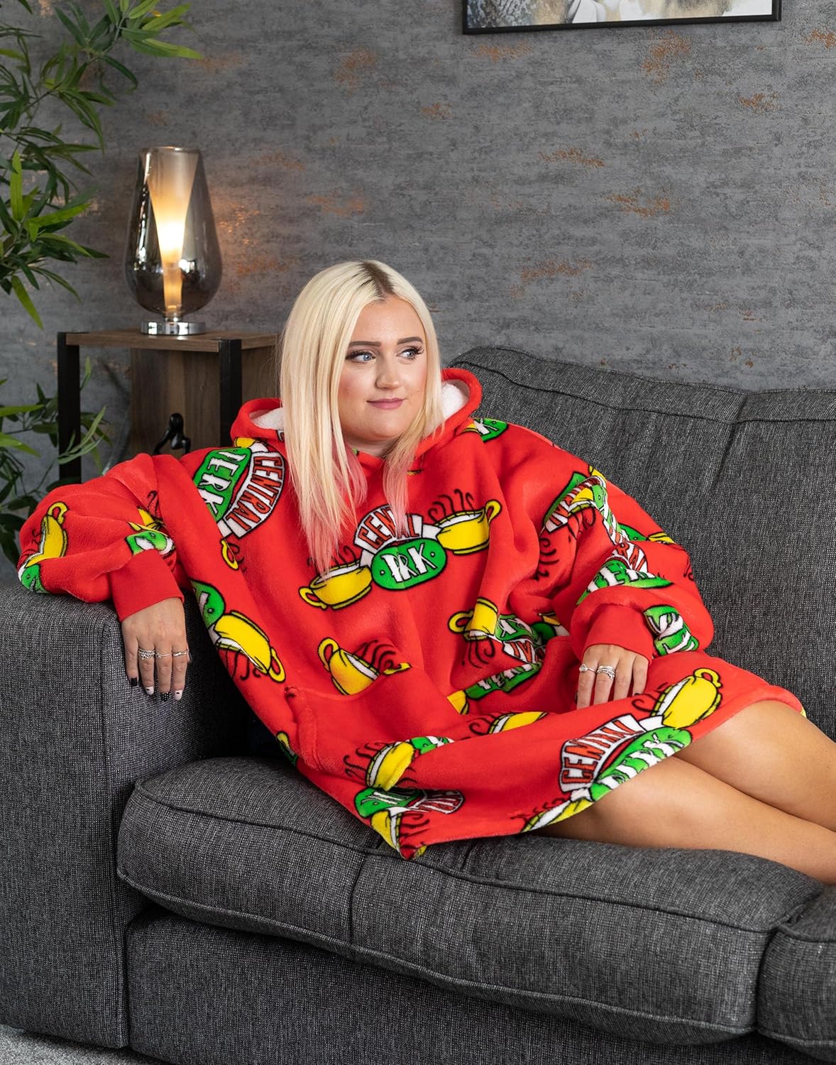 FRIENDS Central Perk VUddie Oversized Blanket Hoodie Women | Ladies Coffee Cafe Fluffy Fleece Pullover