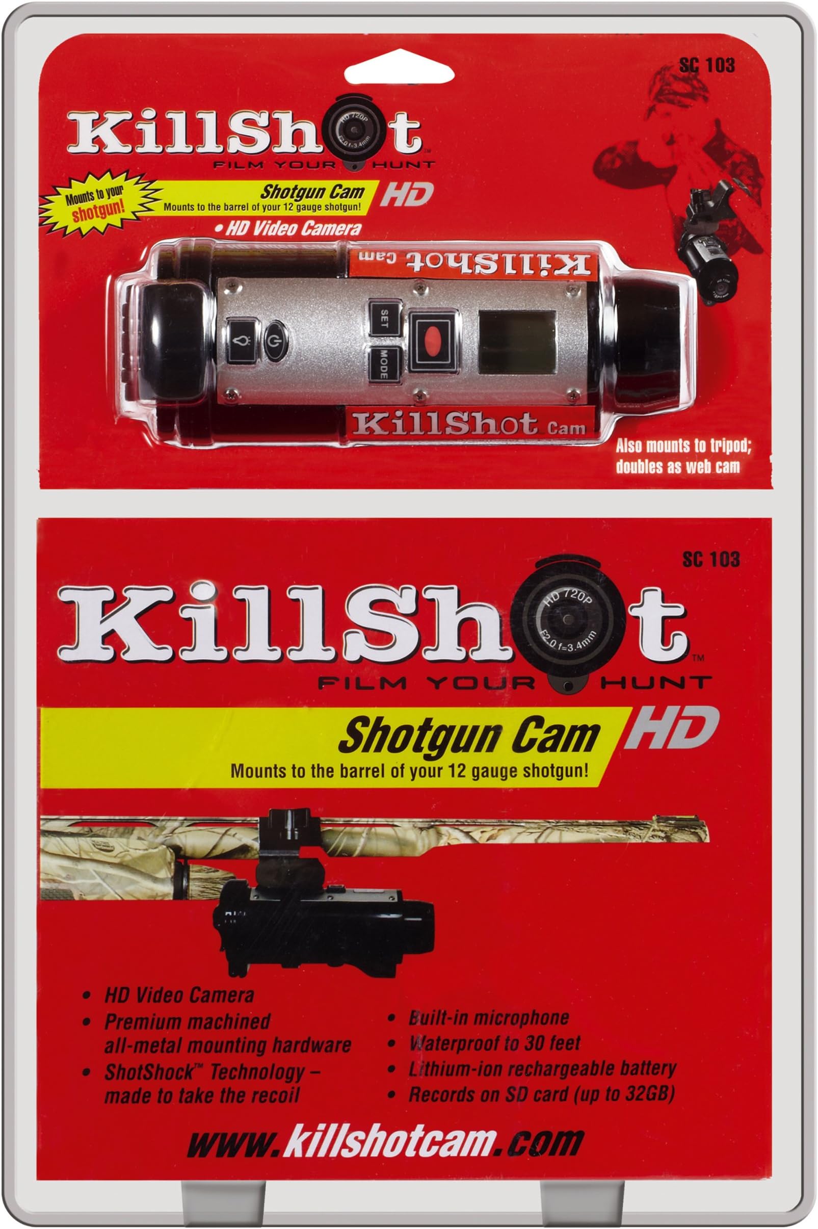 Killshot Camera with 12-Gauge Shotgun Barrel Mount, Black