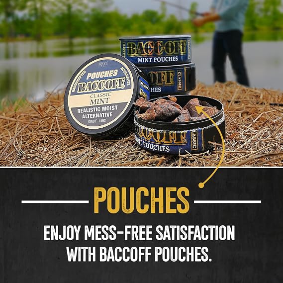 5 Cans, BaccOff Mint Pouches, Black Tea Base with Smooth, Strong Mint and Classic Flavors, 16 Pouches Per Can