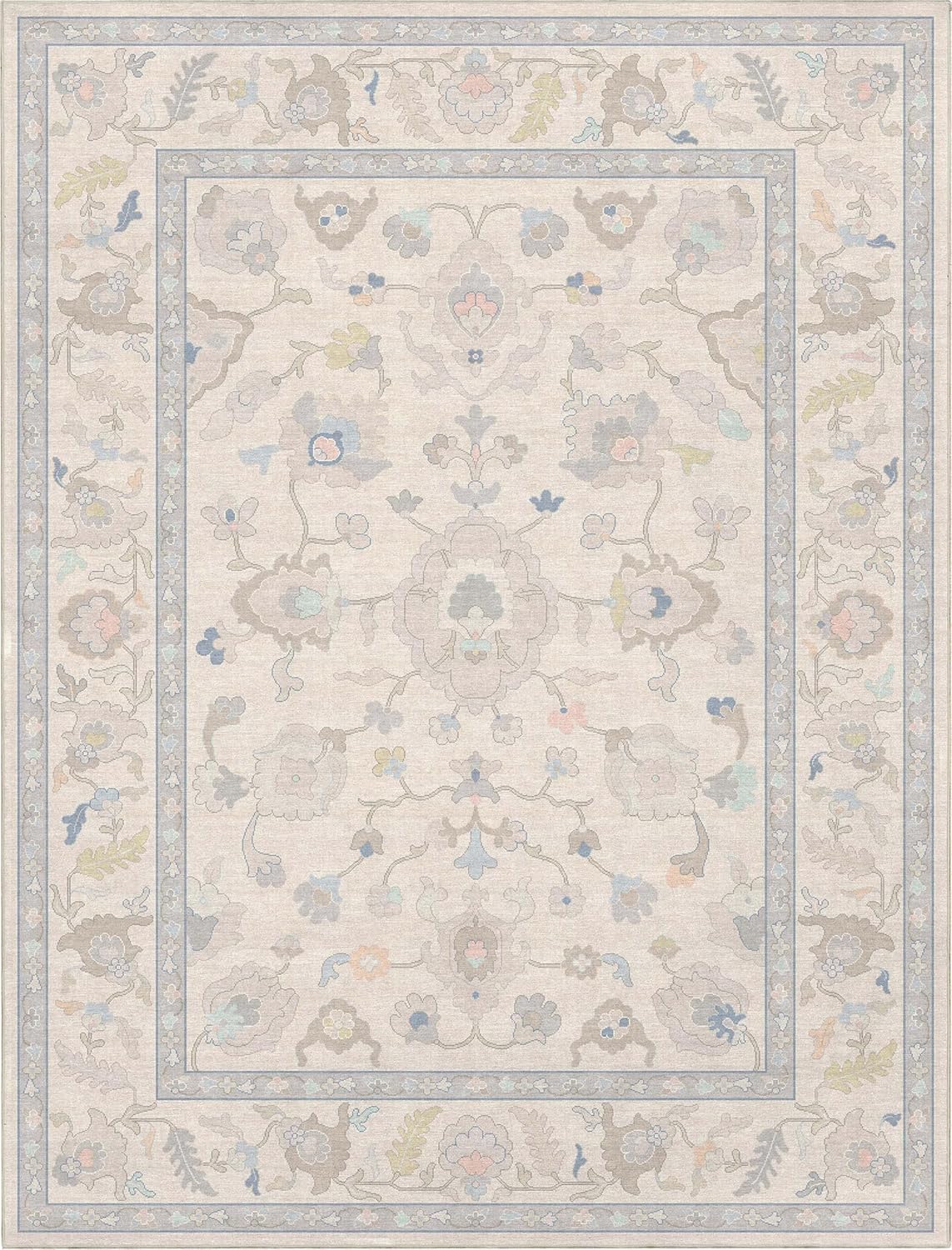 Well Woven Ushak Konya Cream 7'7" x 9'10" Area Rug for Large Living Room and Dining Room - Updated Traditional Boho Design, Easy Clean, Floor-Friendly Backing