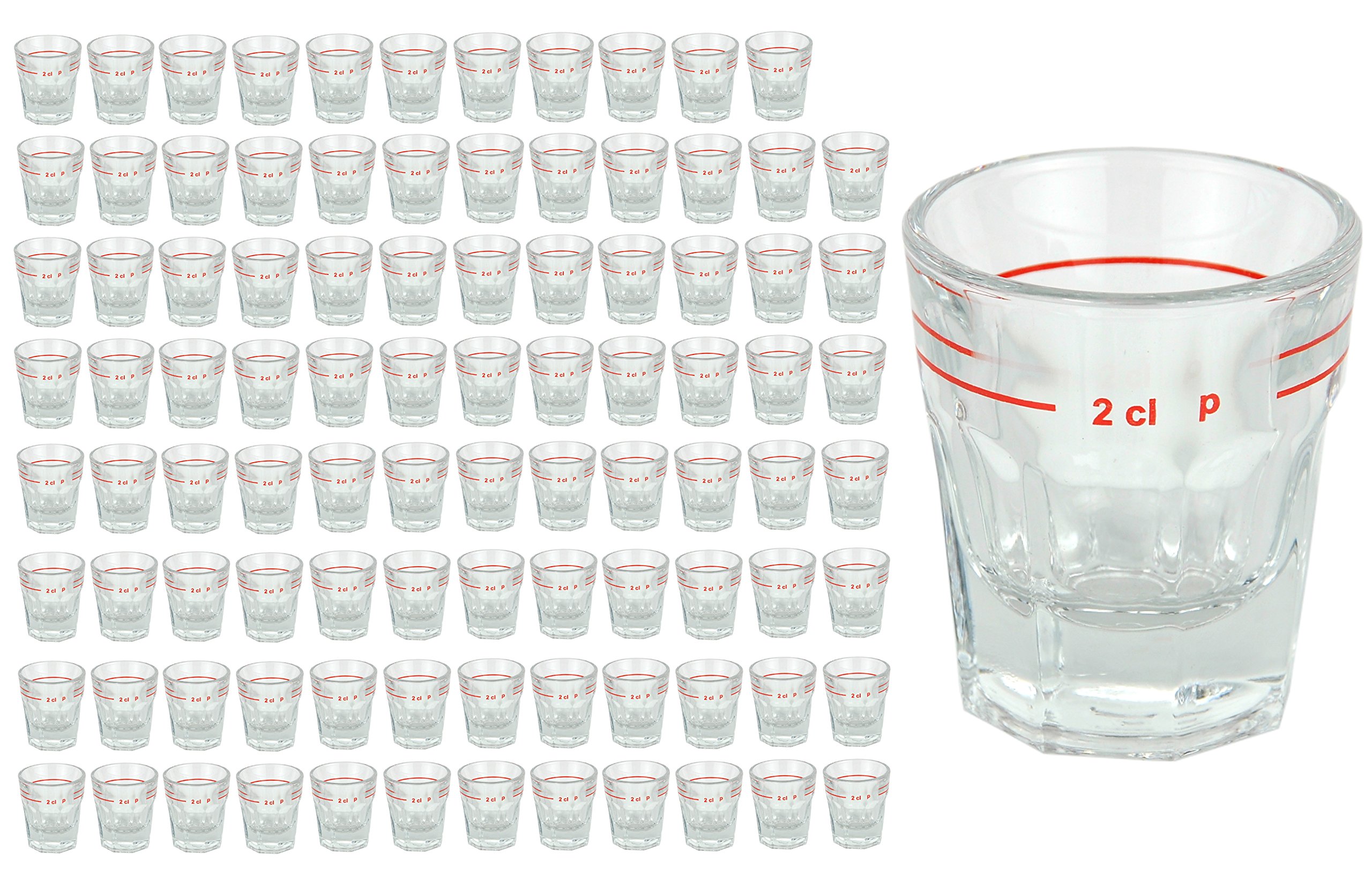 Van Well juego de 96 copas de licor de cristal con marca de calibración, 2 cl, vasos de chupito | estampador | brillante | gastro