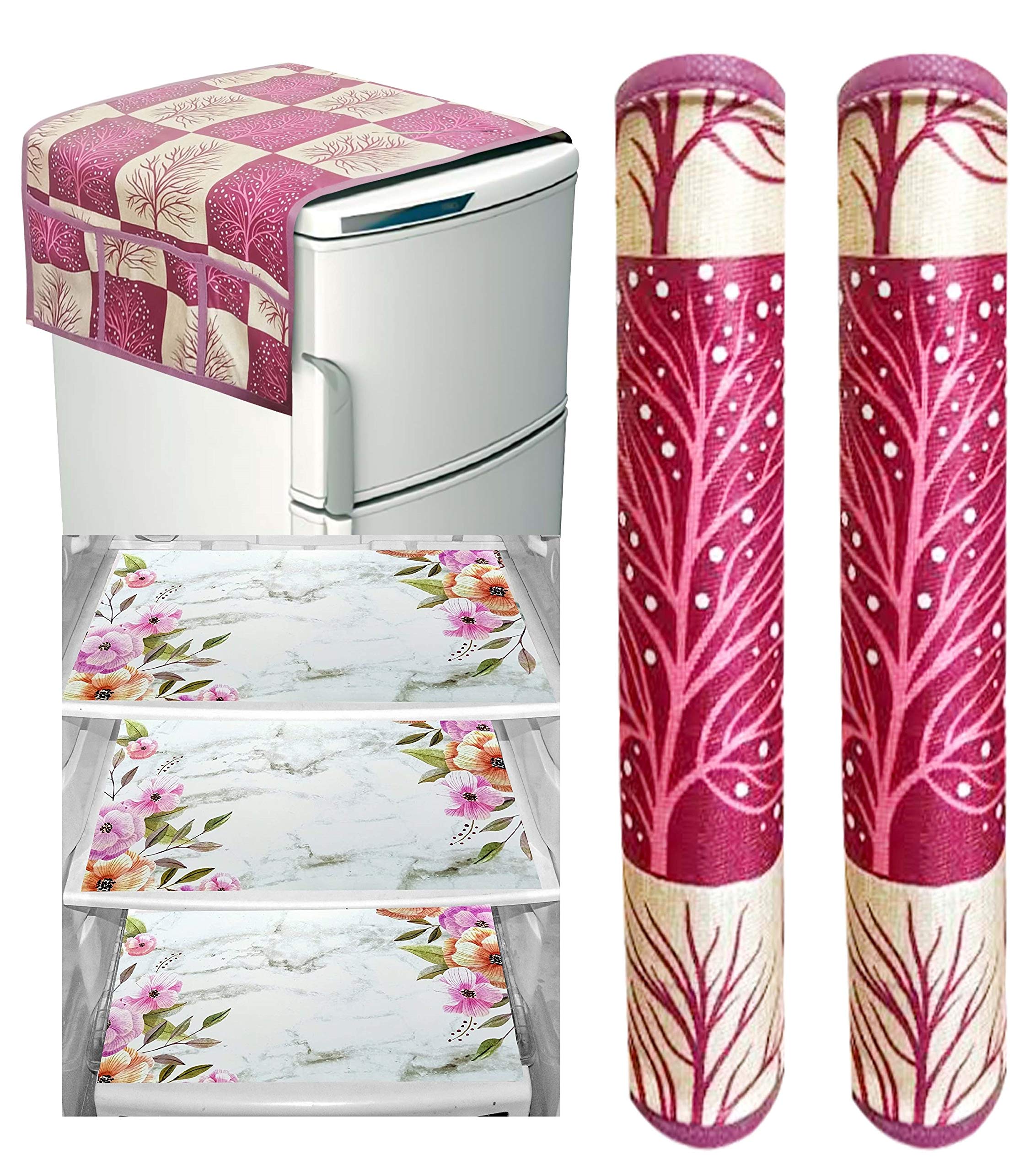 Groki Tree Printed Combo of 1 Fridge Top Cover and 2 Handle Covers, with 3 Fridge Mats, Cotton & Knitting, (Red, 6 Pcs Set) (B08VDLBM2Z) Amazon Price History, Amazon Price Tracker