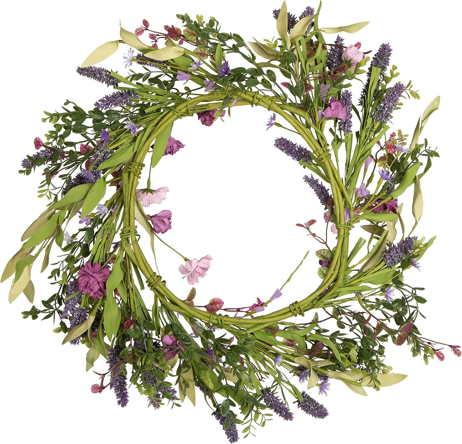 Vickerman 24" Everyday Artificial Purple Lilac Wild Flower Wreath - Faux Indoor Floral Greenery Arrangement - for Home Or Office Decor - Maintenance Free