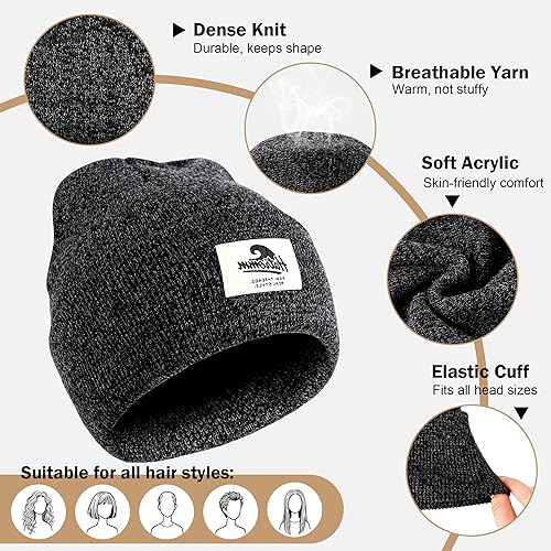 Miniatura 3 de 3 Packs Winter Beanie Hats for Men Women, Unisex Soft Warm Thick Beanies, Cuffed Knit Skull Cap