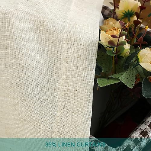 Miniatura 3 de Cortinas de lino natural de 84 pulgadas de largo, con bolsillo y trabillas traseras, cortinas texturizadas de algodón, juego de 2 paneles de