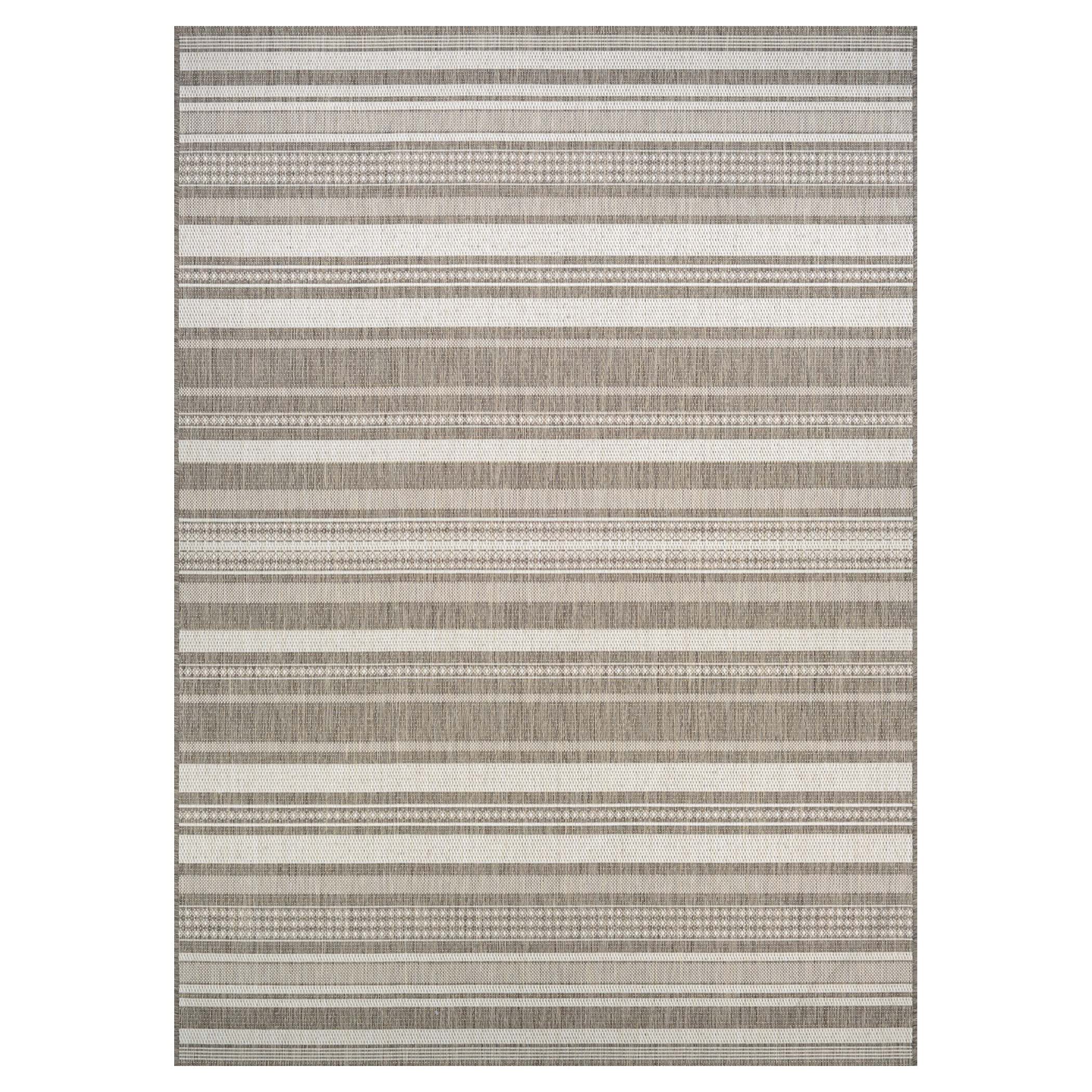 Couristan Recife Indoor Outdoor Rug - Gazebo Stripe 2' x 3'7" Rectangle in Champagne and Taupe, Low Pile, Hose Washable, Pet- Kid Friendly Home Decor