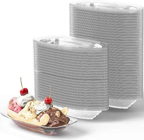 Miniatura 10 de Paquete de 50 botes divididos de plátano reciclables súper divertidos de 8 onzas. Tazones de helado duraderos y desechables. Vasos de plástico