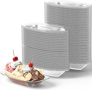 Super Fun Recyclable 8oz Banana Split Boats 250 Pack. Durable, Disposable Ice Cream Sundae Bowls. Perfect Plastic Cups for Social Event or Kids Birthday Party. Great Clear Dessert Tray for Carnivals.