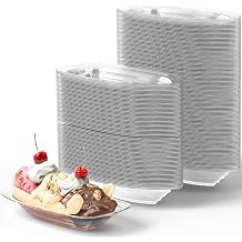 Super Fun Recyclable 8oz Banana Split Boats 250 Pack. Durable, Disposable Ice Cream Sundae Bowls. Perfect Plastic Cups for Social Event or Kids Birthday Party. Great Clear Dessert Tray for Carnivals.