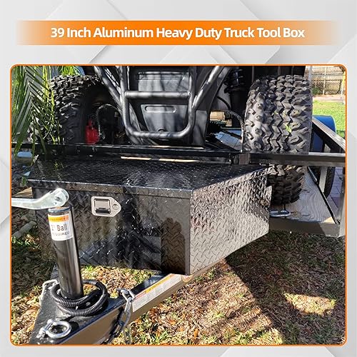 Miniatura 6 de Caja de herramientas de aluminio para lengua de remolque de 39 pulgadas, organizador de almacenamiento para caravana, 5 bandas de rodadura (39 x