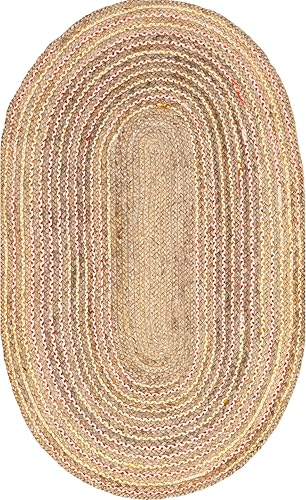 Miniatura 3 de nuLOOM Discotek alfombra de área trenzada de yute, 3 pies x 5 pies, ovalada, color natural
